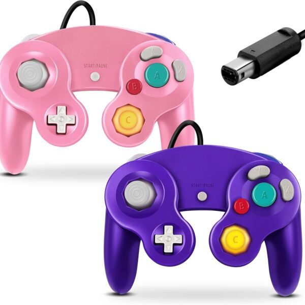 FIOTOK Gamecube Controller, Classic Wired Controller for Wii Nintendo Gamecube (Pink & Purple-2Pack)