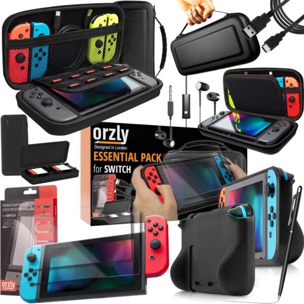 Switch Accessories Bundle - Essentials Pack for Nintendo switch & OLED with Case & Screen Protector Grip Case Games Holder Headphones -Classic Black