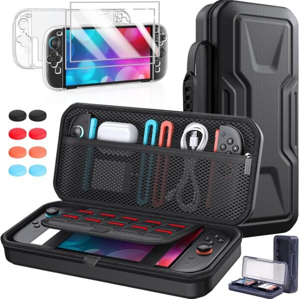 Switch 2 Case, FYOUNG Accessories Bundle for Nintendo Switch 2 Console 2025, Portable Carrying Bag with Protective Cover Shell, Screen Protector, Thump Caps for Travel and Storage (Black)