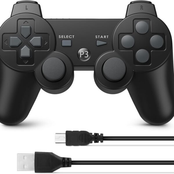 Wireless Controller for PS-3 Double Vibration High Performance Gaming Controller with Upgraded Joystick for PS-3 Console (Black)