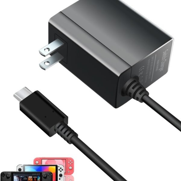 Switch Charger for Nintendo,45W AC Power Supply Adapter Compatible with Switch Lite OLED/Steam Deck,Fast Charge Support Switch TV Dock Mode Output 15V3A with 5FT USB Type-C Charging Power Cord Cable